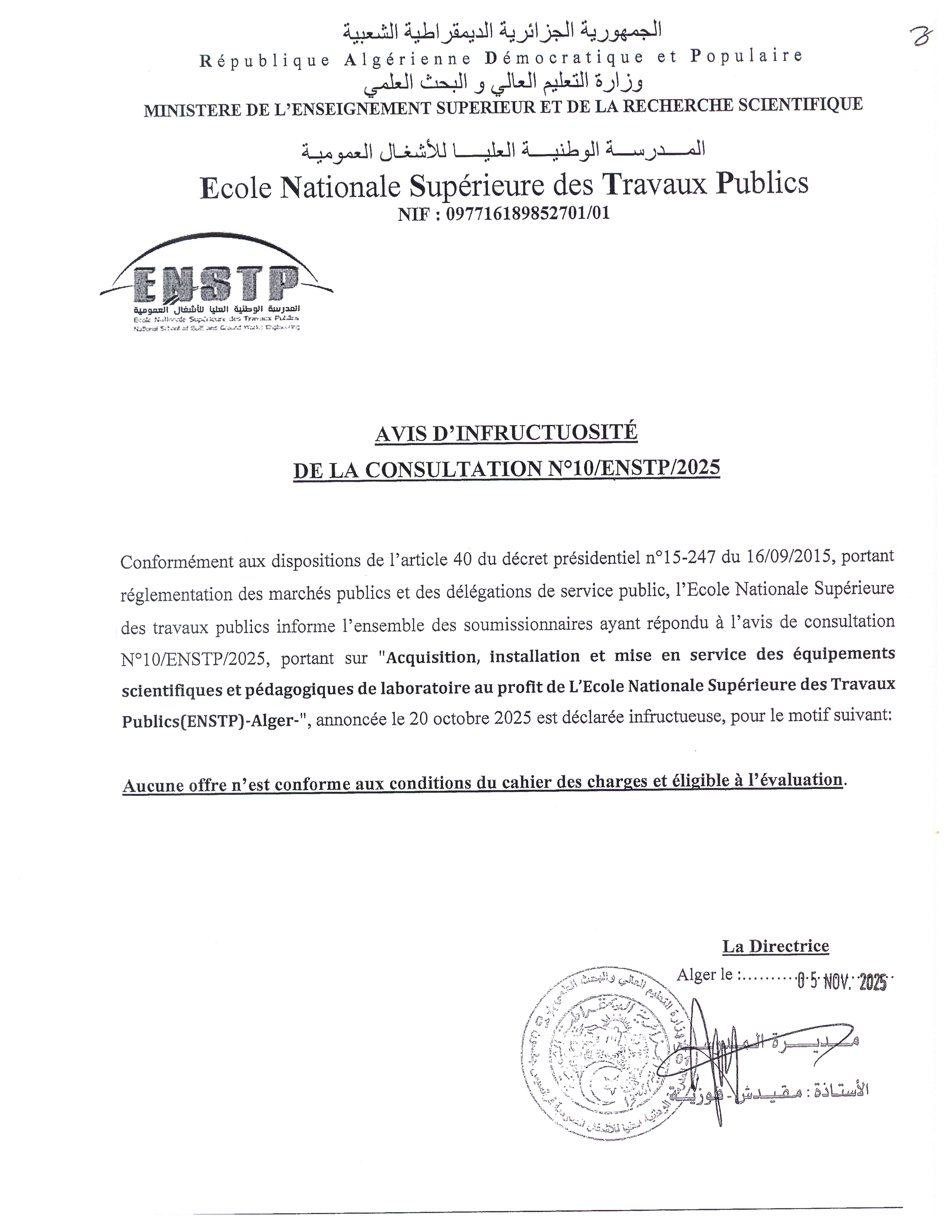 N°10/ENSTP/2025